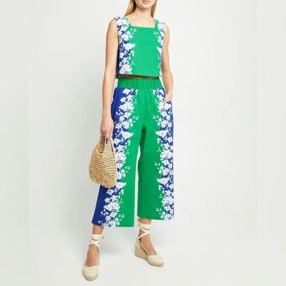 Kourt Willow 2-Piece Pant Set Crop Top Wide Leg Crop Pant Small Blue Green - Picture 12 of 12
